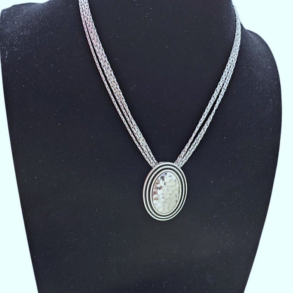 Premier Designs Silver Tone Vtg Hammered Pendent Multi Strand Necklace 2 Piece